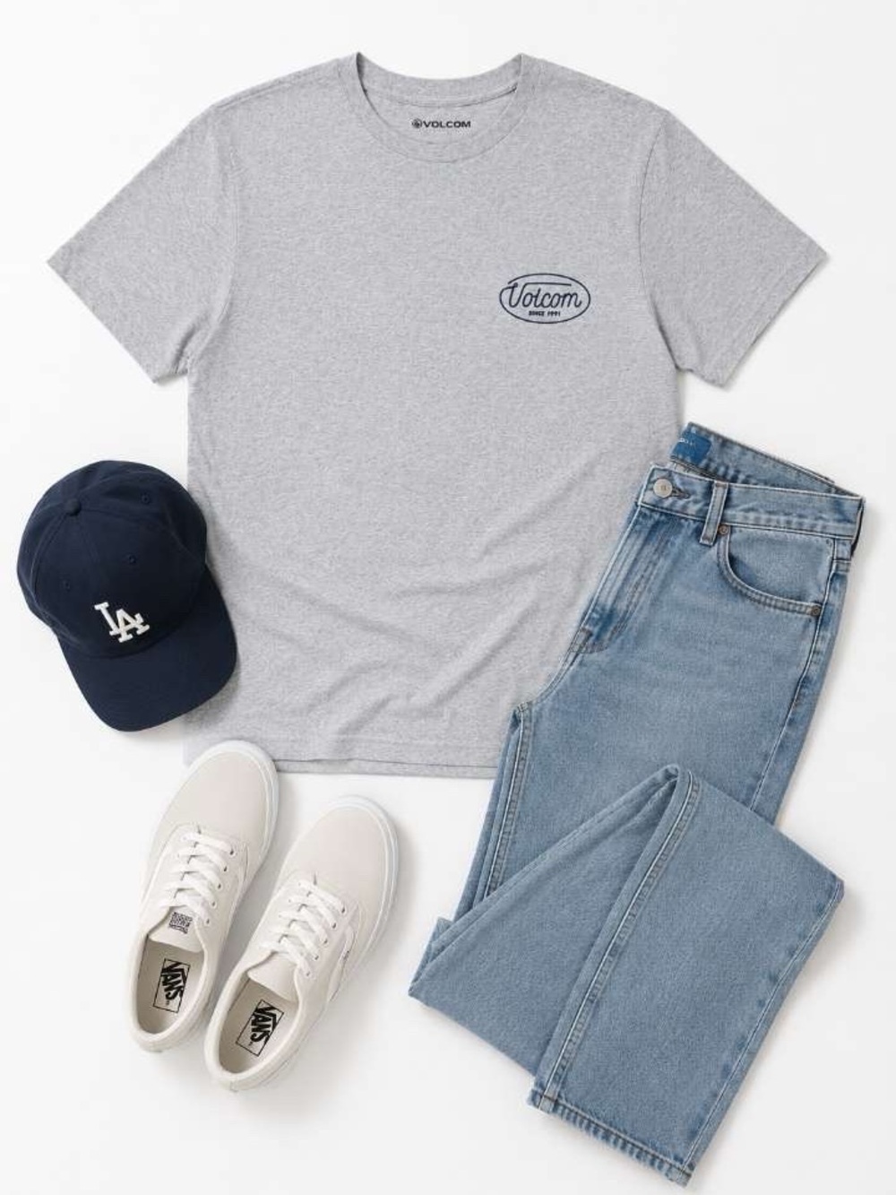 Volcom Light Gray Tee with Navy Logo